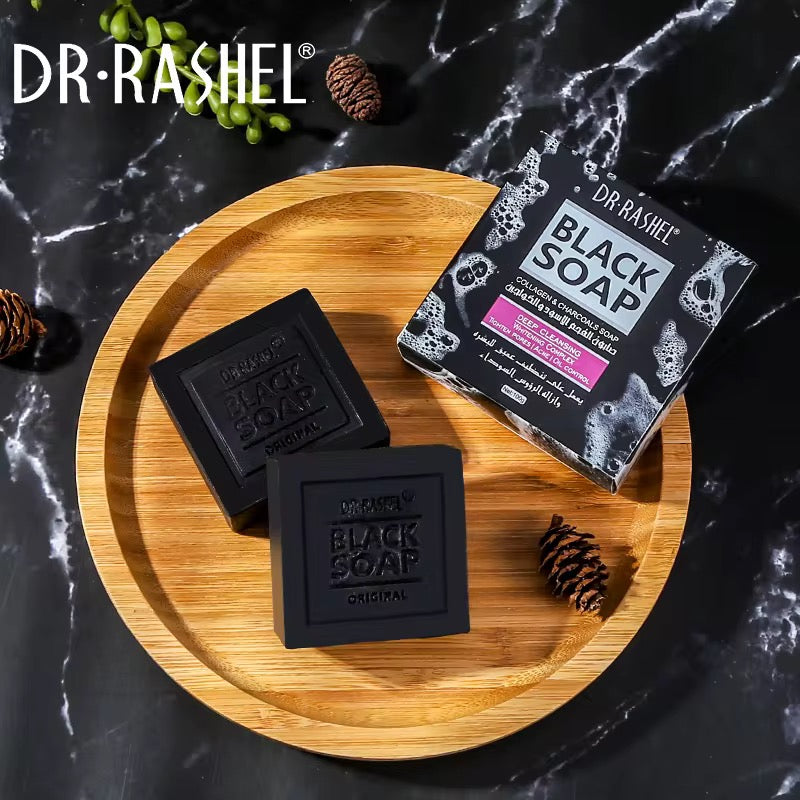 Dr.Rashel Nettoyage en profondeur au charbon de bois pour le visage Savon noir Contrôle de l'huile Acné Serrer les pores Savon blanchissant