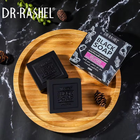 Dr.Rashel Nettoyage en profondeur au charbon de bois pour le visage Savon noir Contrôle de l'huile Acné Serrer les pores Savon blanchissant