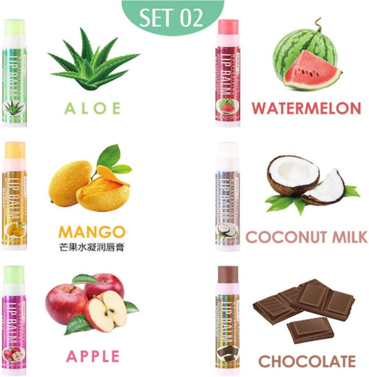 Lot de 6 baumes à lèvres - Saveur fruits - Pour lèvres hydratantes et nourrissantes - Pour filles et femmes