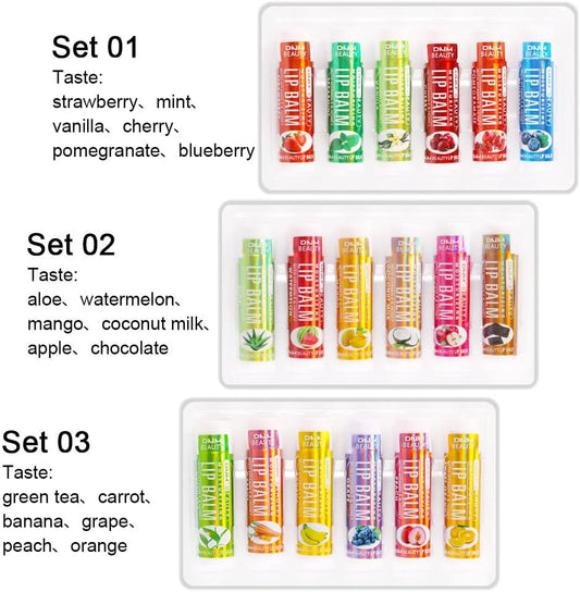 Lot de 6 baumes à lèvres - Saveur fruits - Pour lèvres hydratantes et nourrissantes - Pour filles et femmes